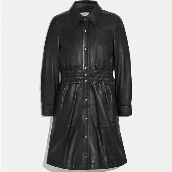 COACH 1941 BLACK SMOCKED LAMB LEATHER DRESS SIZE US 4 - Picture 1 of 4